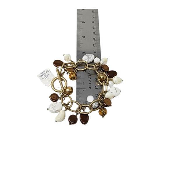 Lia Sophia Chain Link Bracelet 7" -Genuine Howlite, Mother-of-Pearl, Glass Beads - Picture 9 of 10